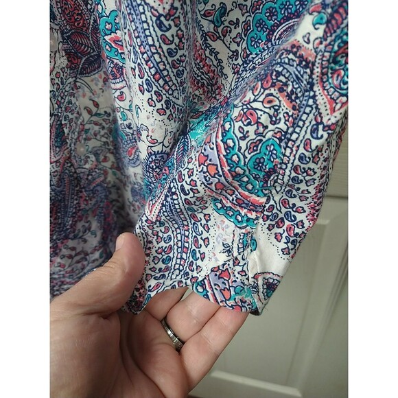 Talbots Woman XL Shirt Collared LS Roll Tab Paisley Workwear Casual Tunic Styled - Picture 7 of 9